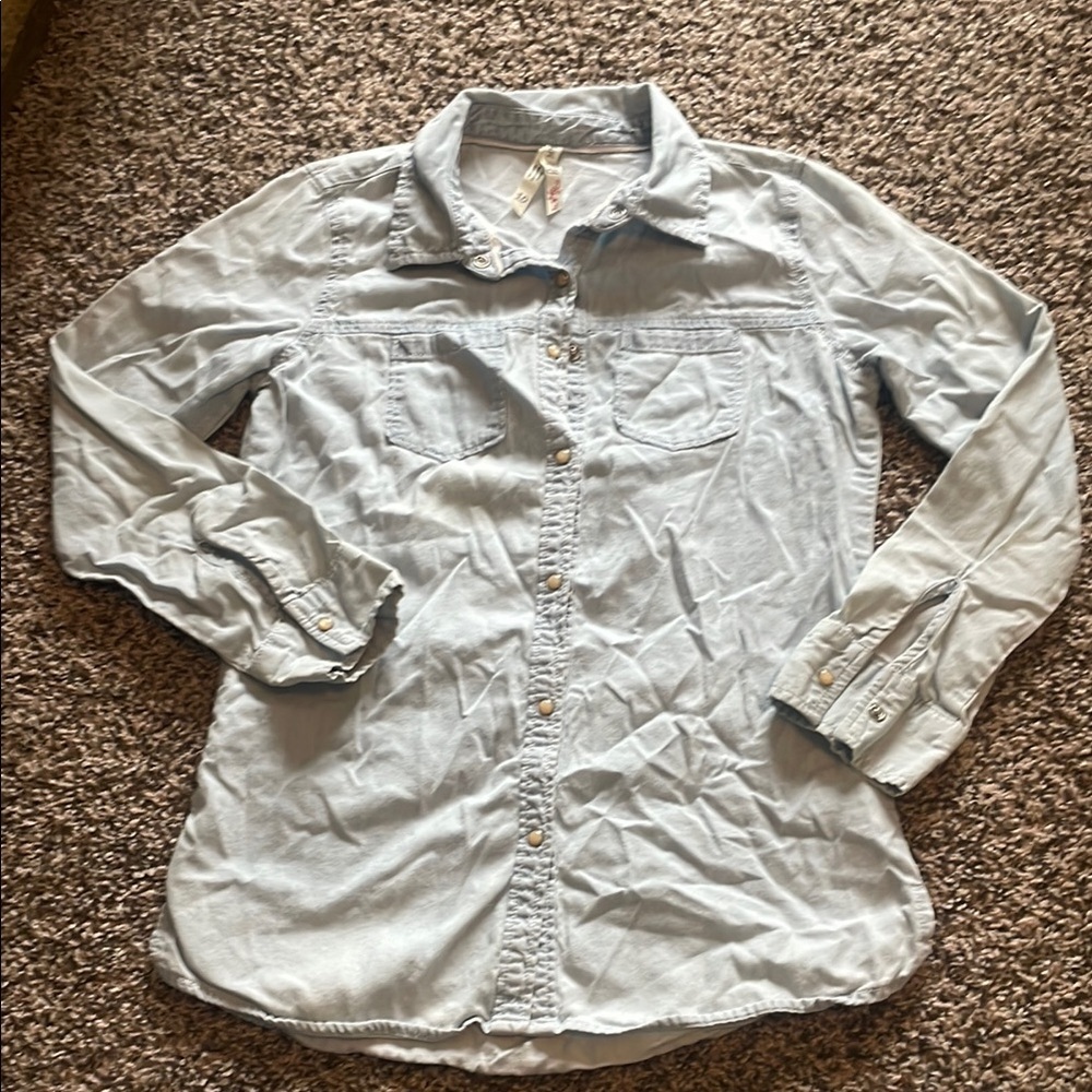 Girl Krazy Light Blue Denim Looking Button Down Shirt